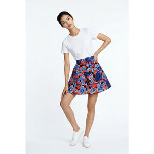 Womens HD in Paris Mini Skirt XS Red Blue Floral Retro Artsy Cottagecore Romanti